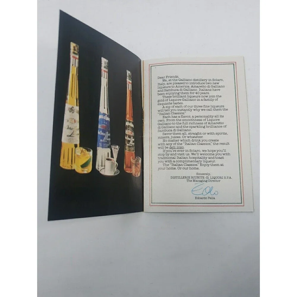 Galliano Italian Classics Liquore Sambuca Amaretto Drink Recipe Booklet c1970s